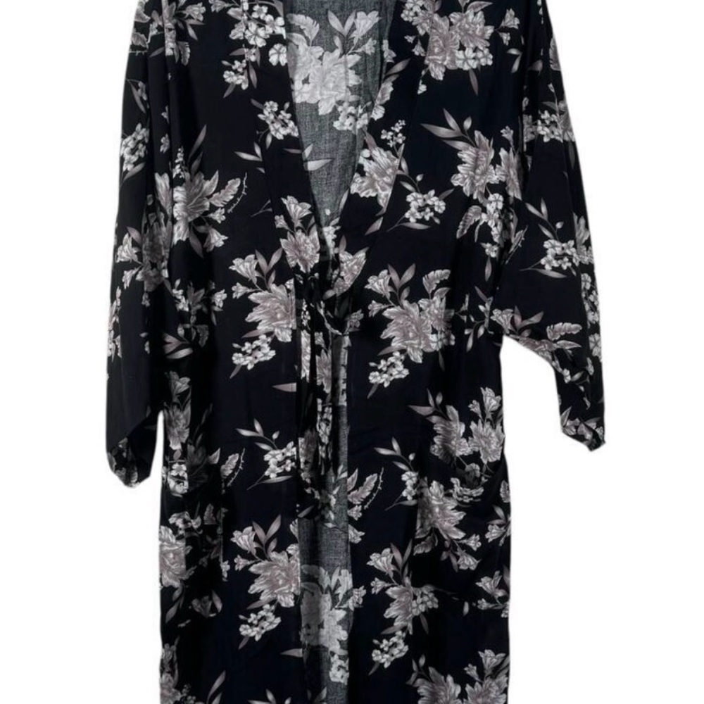 Floral Black and Gray Women's Kimono Duster Robe